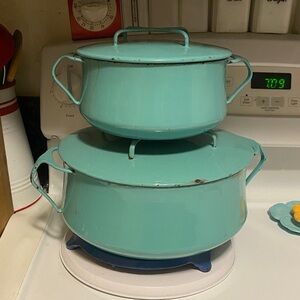 Vintage Dansk Købenstyle Teal Enamel Casserole Dutch Oven 2 and 4 QT decor Set